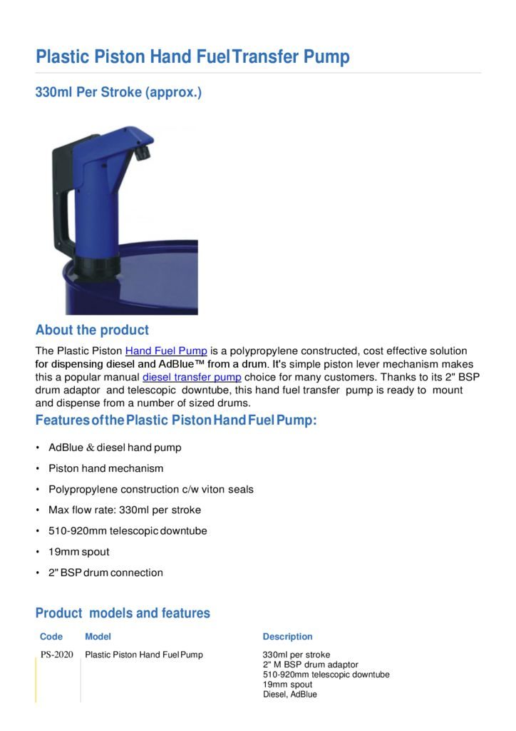 thumbnail of Plastic Piston Hand Fuel Transfer Pump_ATK-1